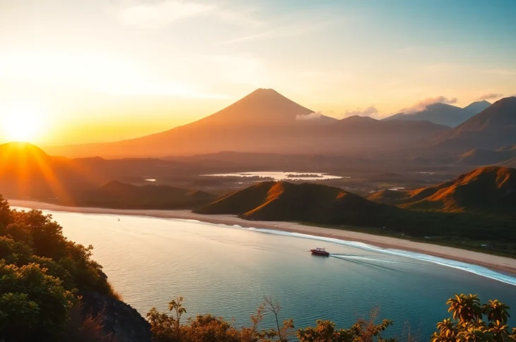 Lombok's stunning beaches with Mount Rinjani in the background invite visitors to tropical paradise.