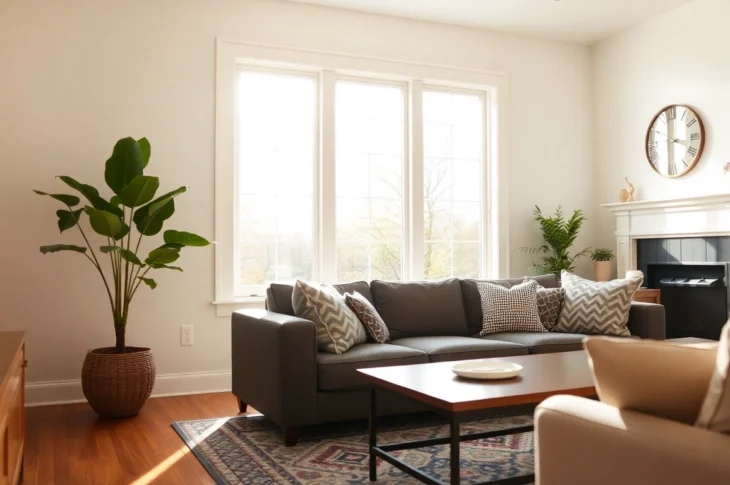 Room with renewal by andersen window replacement highlighting a Fibrex frame.