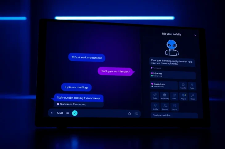 Futuristic chat interface with AI character customization on a sleek digital screen.