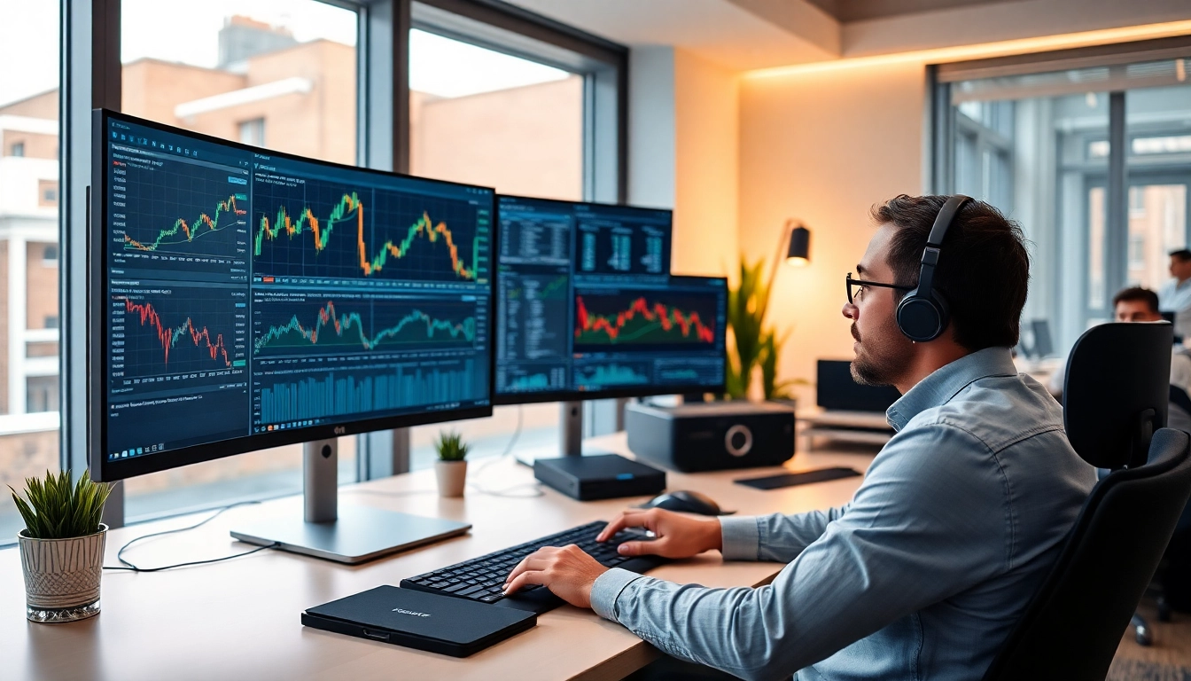 Professional trader working on forex trading charts for Forex Broker UK in a modern UK office