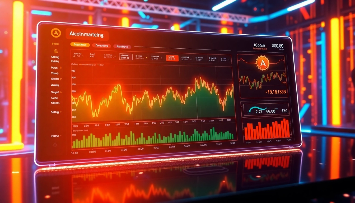 Aicoin market analysis with real-time charts on a futuristic digital dashboard for financial trading